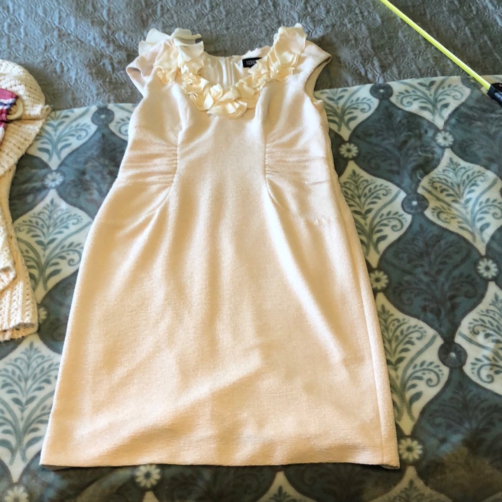 Ivory Ruffled Crepe Cocktail Dress - Size 14